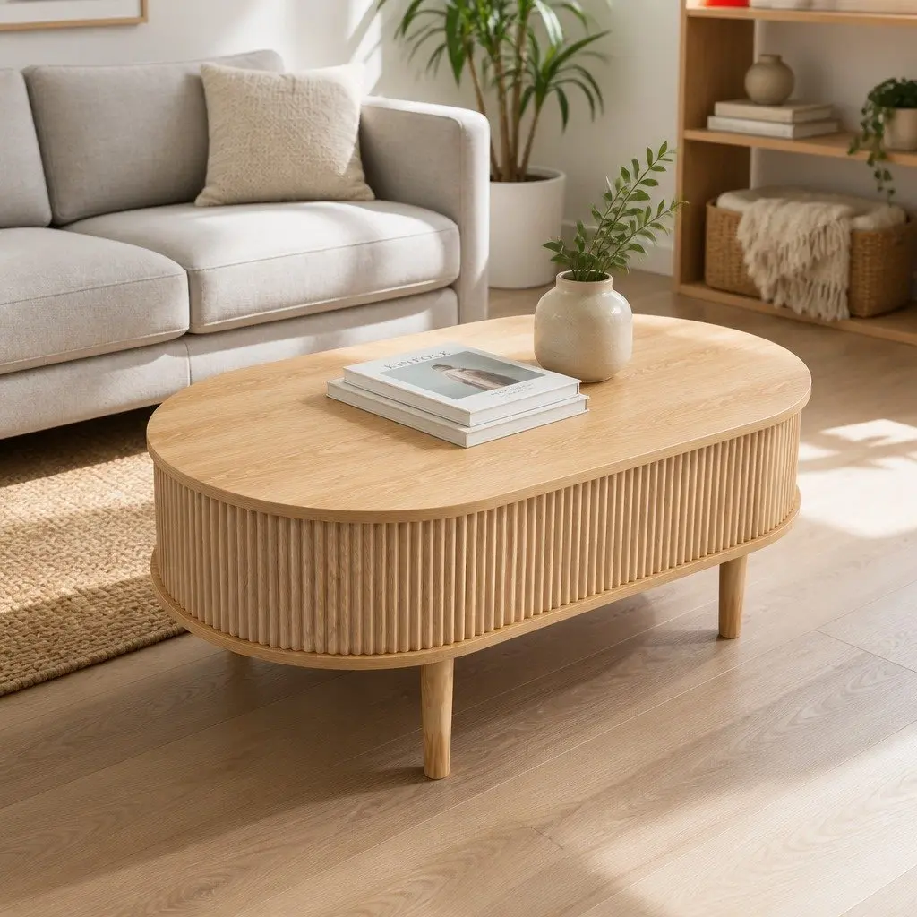 Lift Top Coffee Table 2-in-1 Functionality 100cm Oval Modern Wood-Look