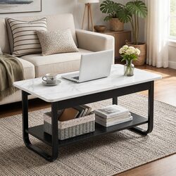 Functional 2-Tier Coffee Table 80CM with Marble Top