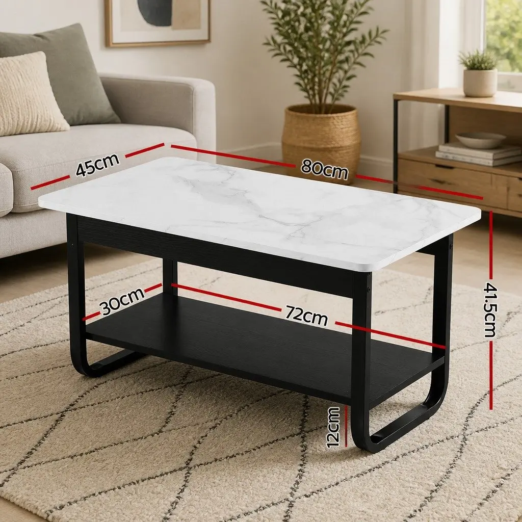 2-Tier Coffee Table 80CM with Marble Top