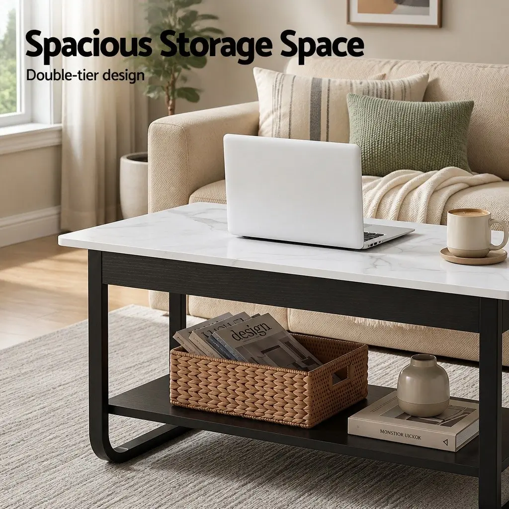 2-Tier Coffee Table 80CM with Marble Top