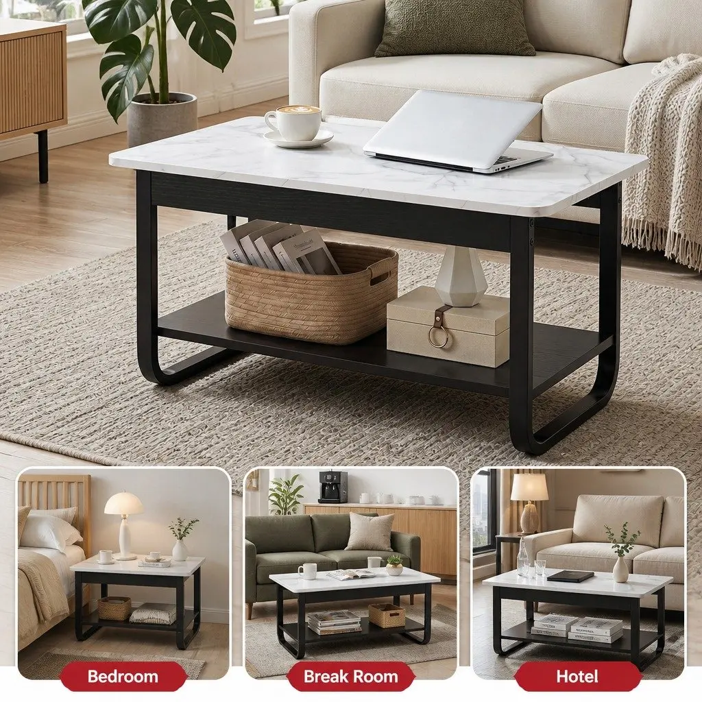2-Tier Coffee Table 80CM with Marble Top