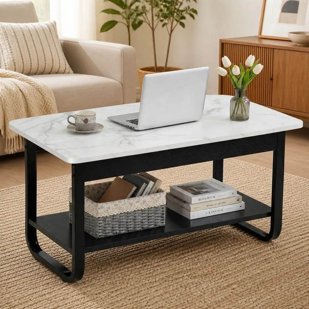 2-Tier Coffee Table 80CM with Marble Top