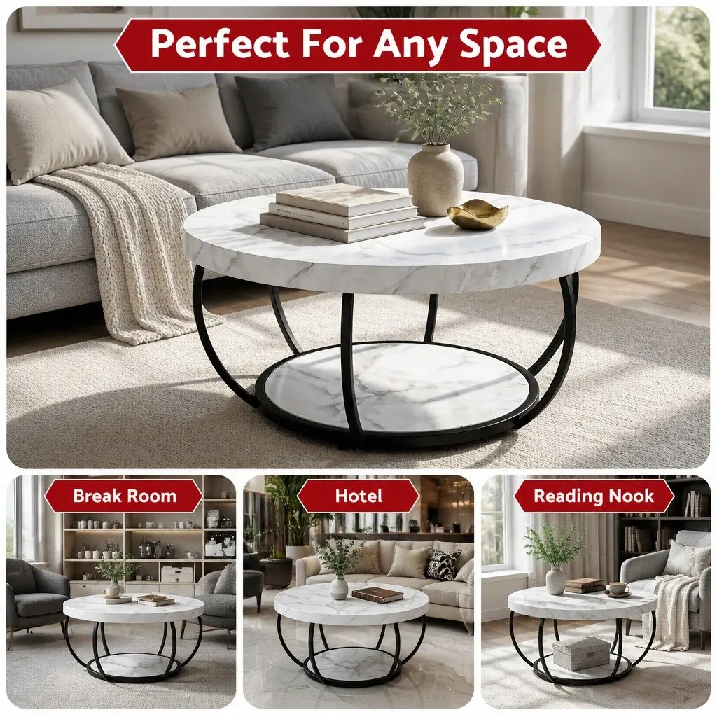 Round Coffee Table 2-Tier Storage 80cm White Black