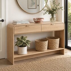 Curved Edge Console Table 120CM with Storage Drawers
