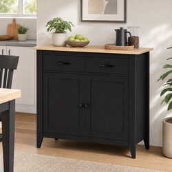 Sleek 90cm Black Sideboard Cabinet with 2 Drawers
