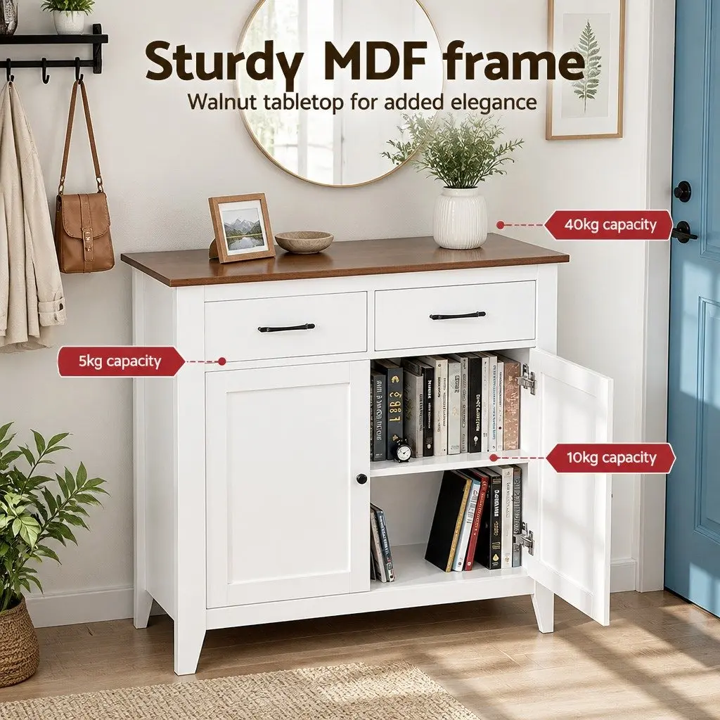 Buffet Sideboard Storage Cabinet 90cm Kitchen Dining Room Cupboard 2 Drawers