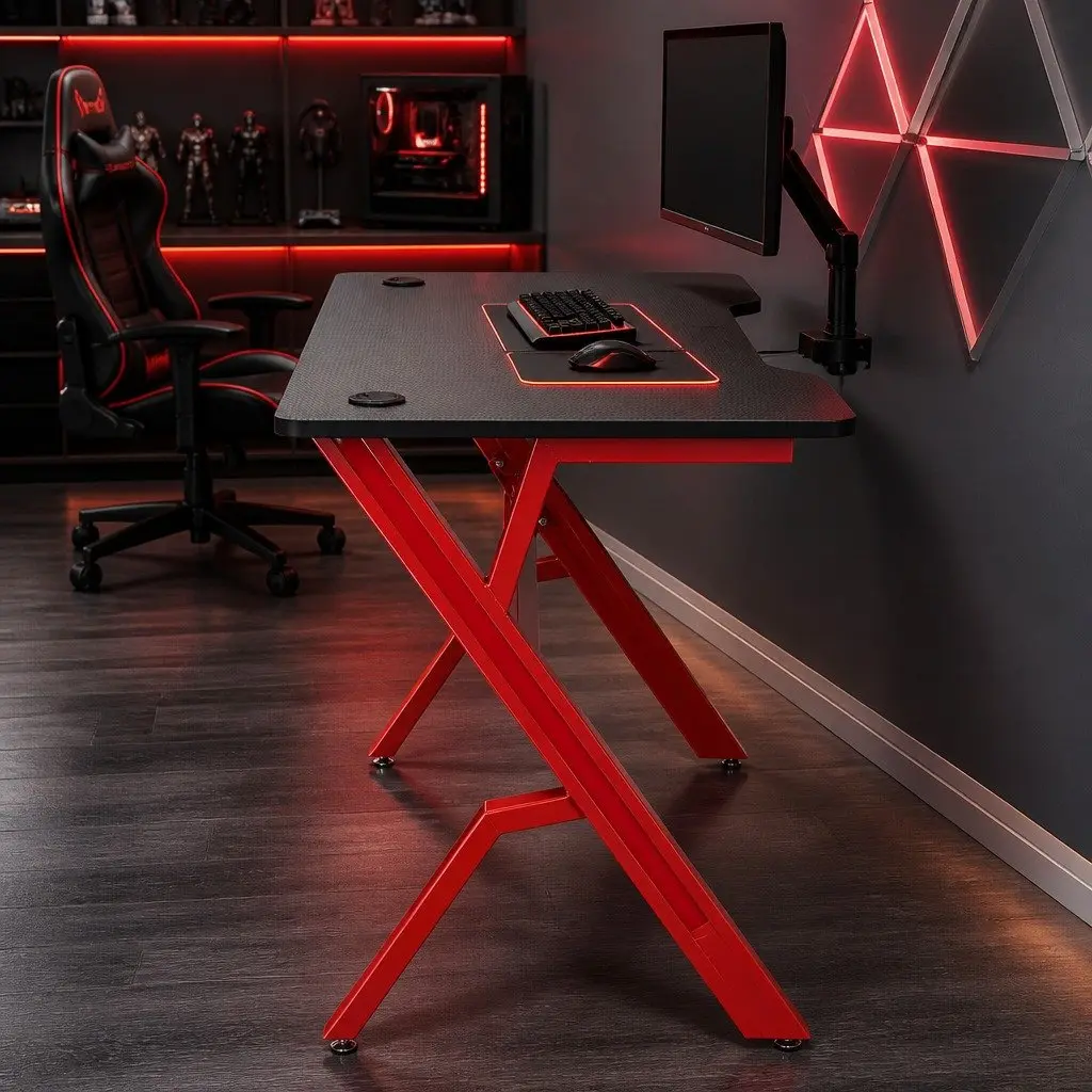 Gaming Desk Spacious Carbon Fibre 120cm Red Black