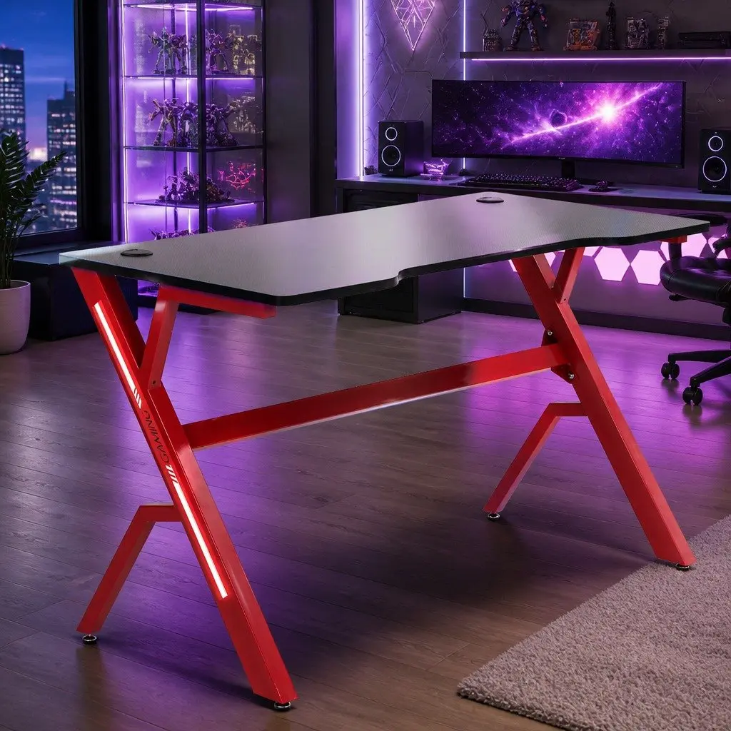 Gaming Desk Spacious Carbon Fibre 120cm Red Black