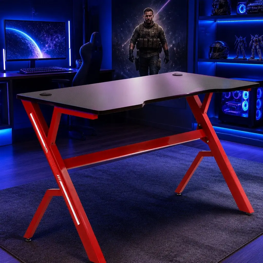 Gaming Desk Spacious Carbon Fibre 120cm Red Black