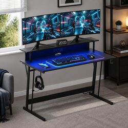 120cm Computer Workstation with RGB LED and Power Outlets