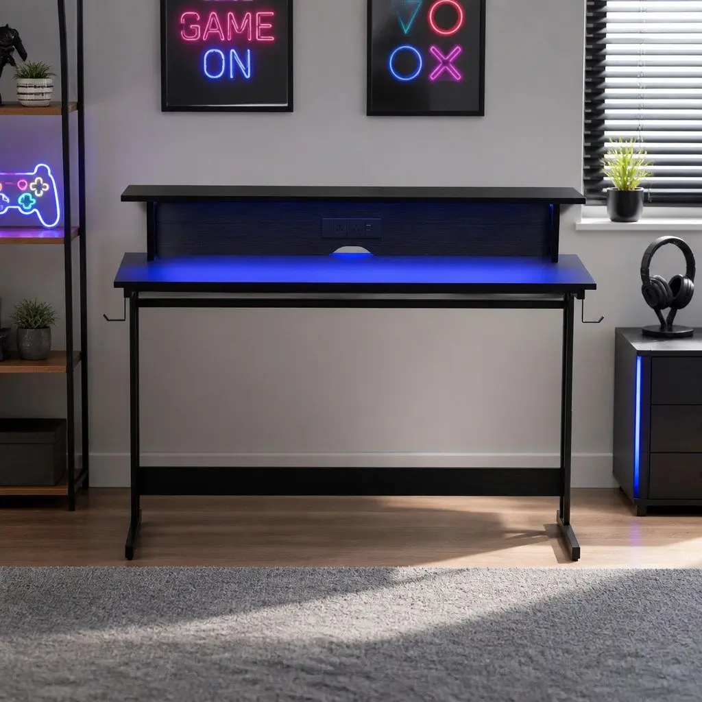 Gaming Desk Ergonomic Monitor Shelf 120cm Black