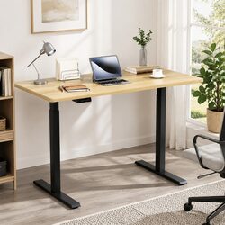 Height Adjustable Desk Frame with Oak Desktop, 140cm