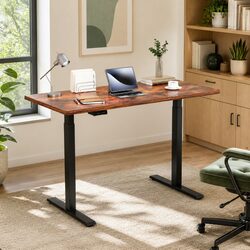 Dual Motor Height Adjustable Desk Frame 140cm in Rustic Brown