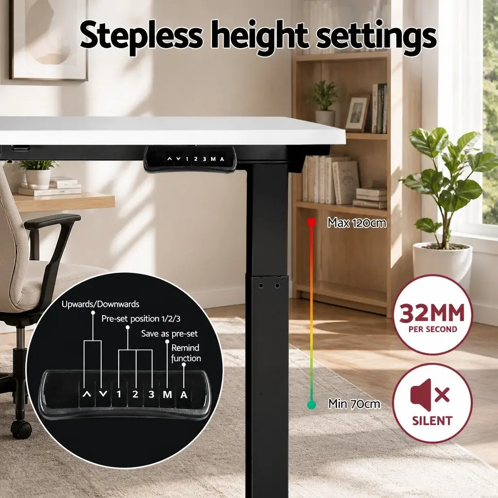 Motorised Standing Desk Height Adjustable Frame White 140cm