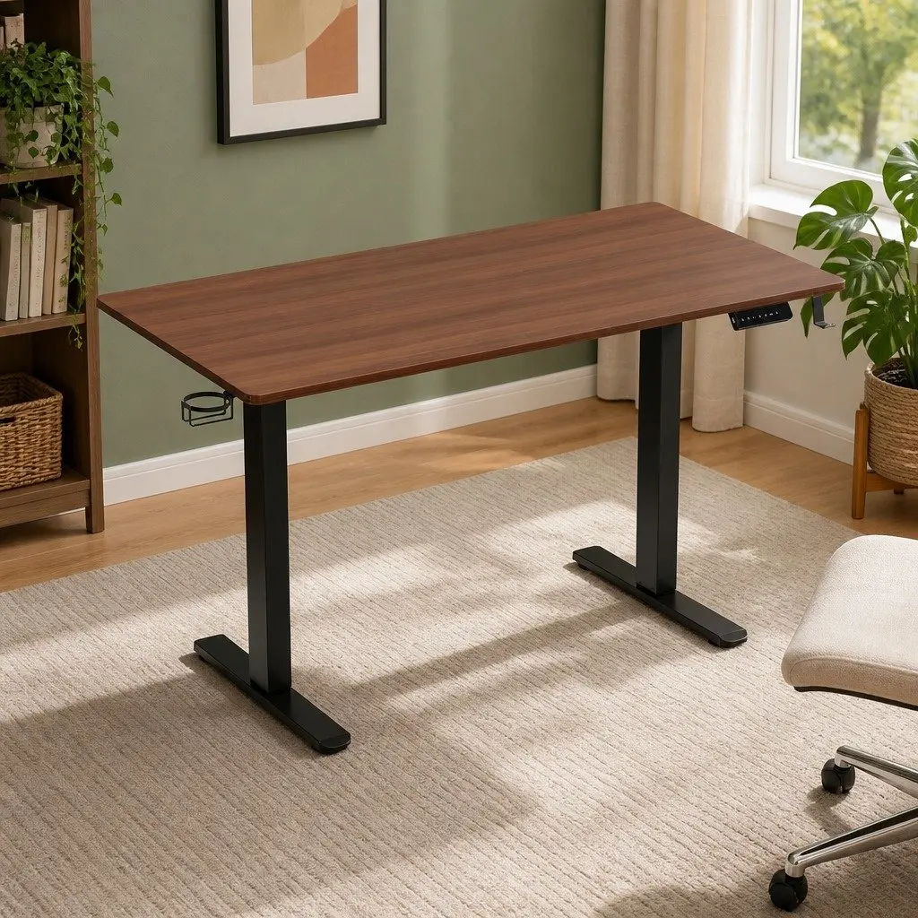 Electric Standing Desk Dual Motor Height Adjustable Office Walnut 140cm
