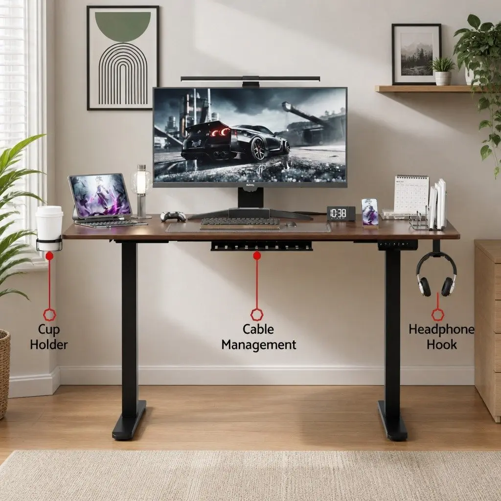 Electric Standing Desk Dual Motor Height Adjustable Office Walnut 140cm