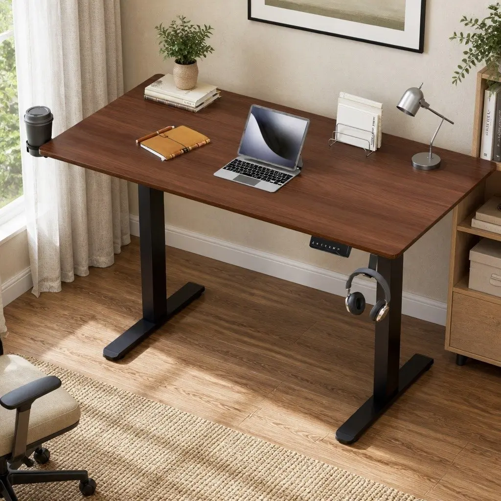 Electric Standing Desk Dual Motor Height Adjustable Office Walnut 140cm