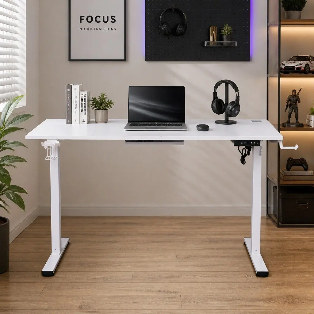 Height Adjustable Electric Standing Desk Gaming Workstation 140cm White