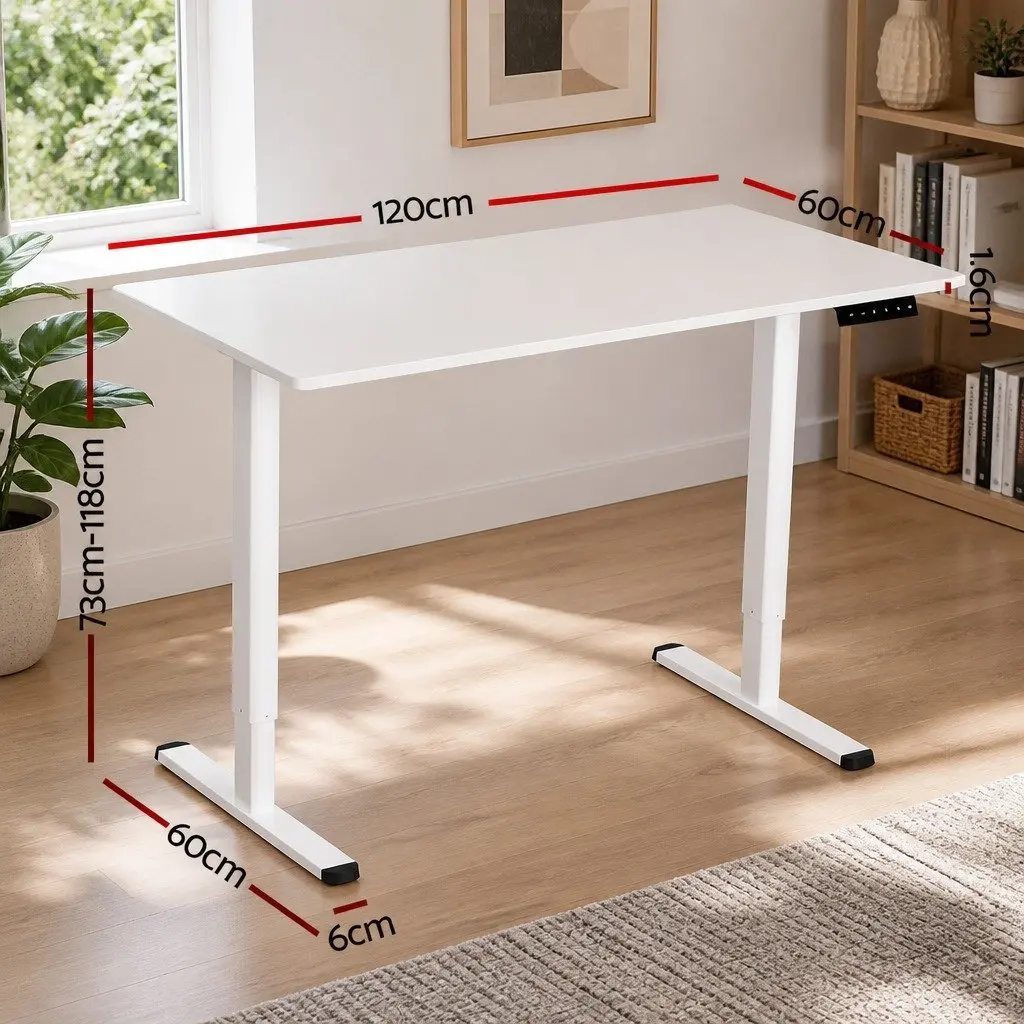 Electric Standing Desk Motorised Adjustable Height Office Workstation White 120cm x 60cm