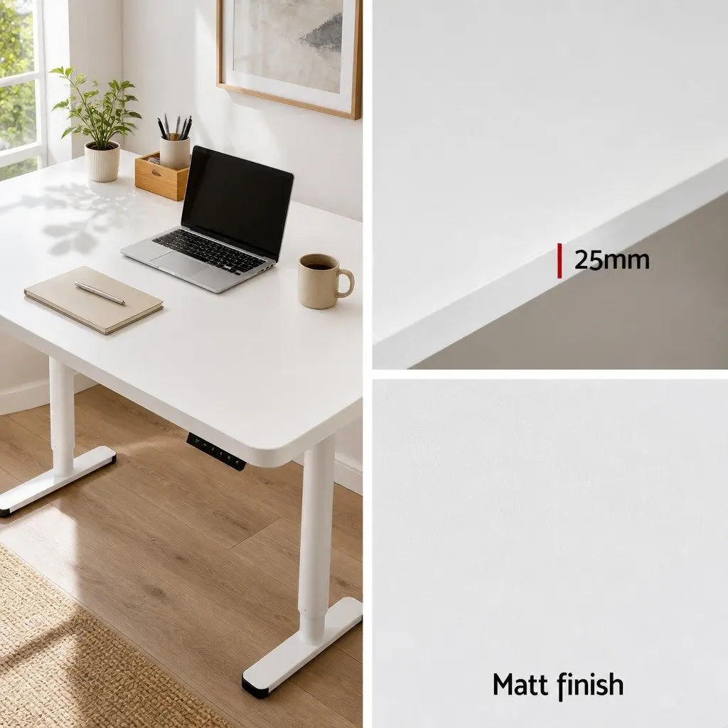 Electric Standing Desk Motorised Adjustable Height Office Workstation White 120cm x 60cm