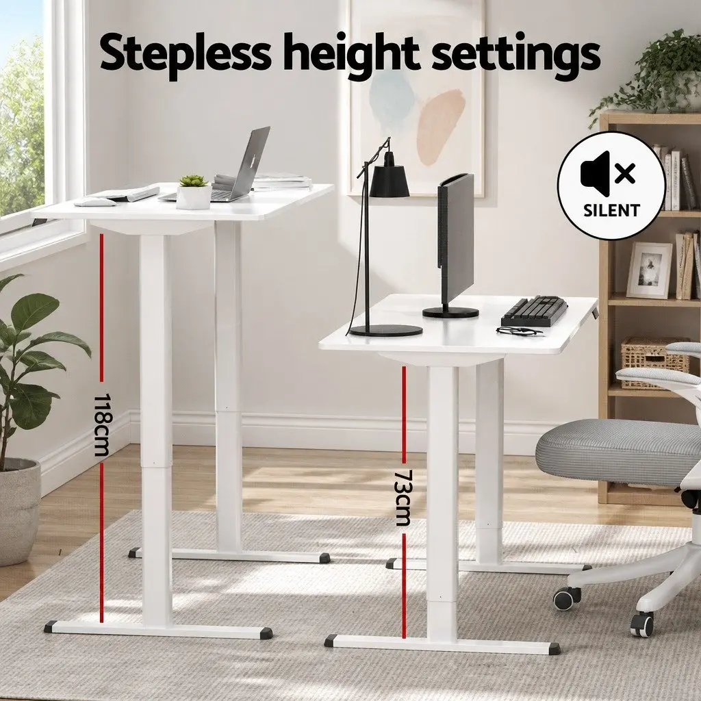 Electric Standing Desk Motorised Adjustable Height Office Workstation White 120cm x 60cm