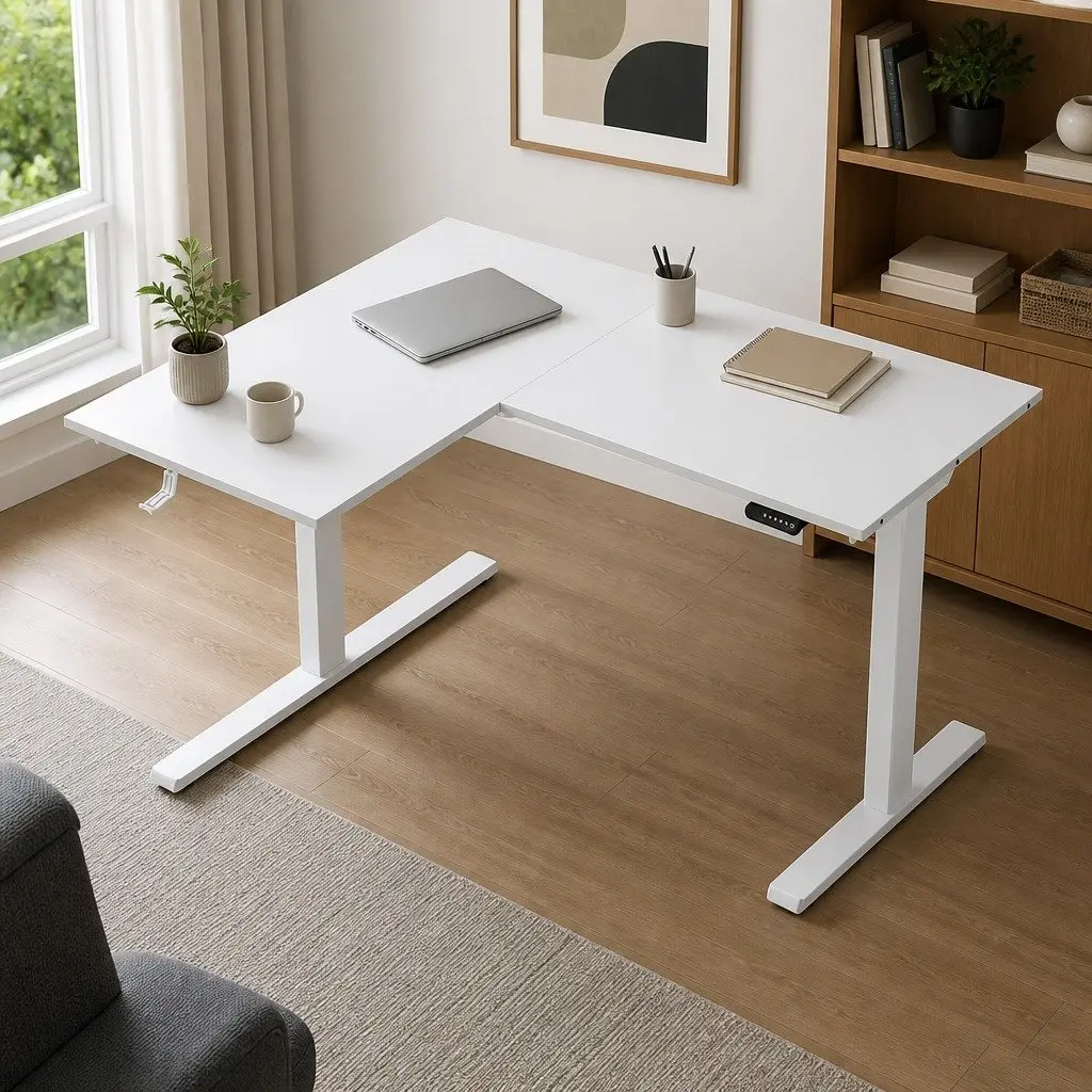Electric L-Shape Desk Sit Stand Height Adjustable Motorised Oak 140x110cm
