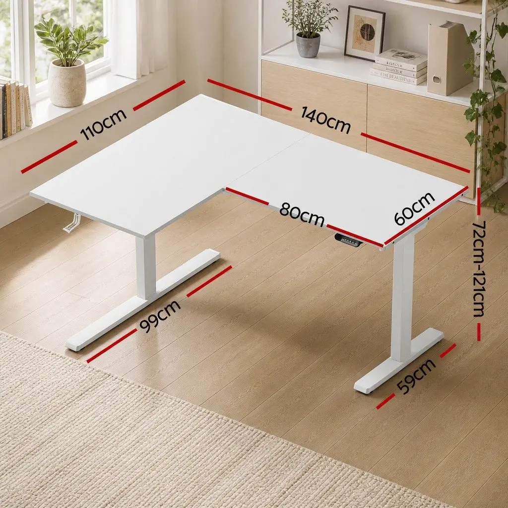 Electric L-Shape Desk Sit Stand Height Adjustable Motorised Oak 140x110cm