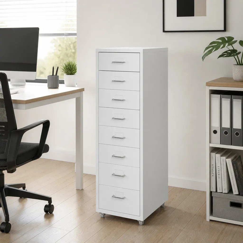 Filing Cabinet 8 Drawer Compact Steel Organizer White