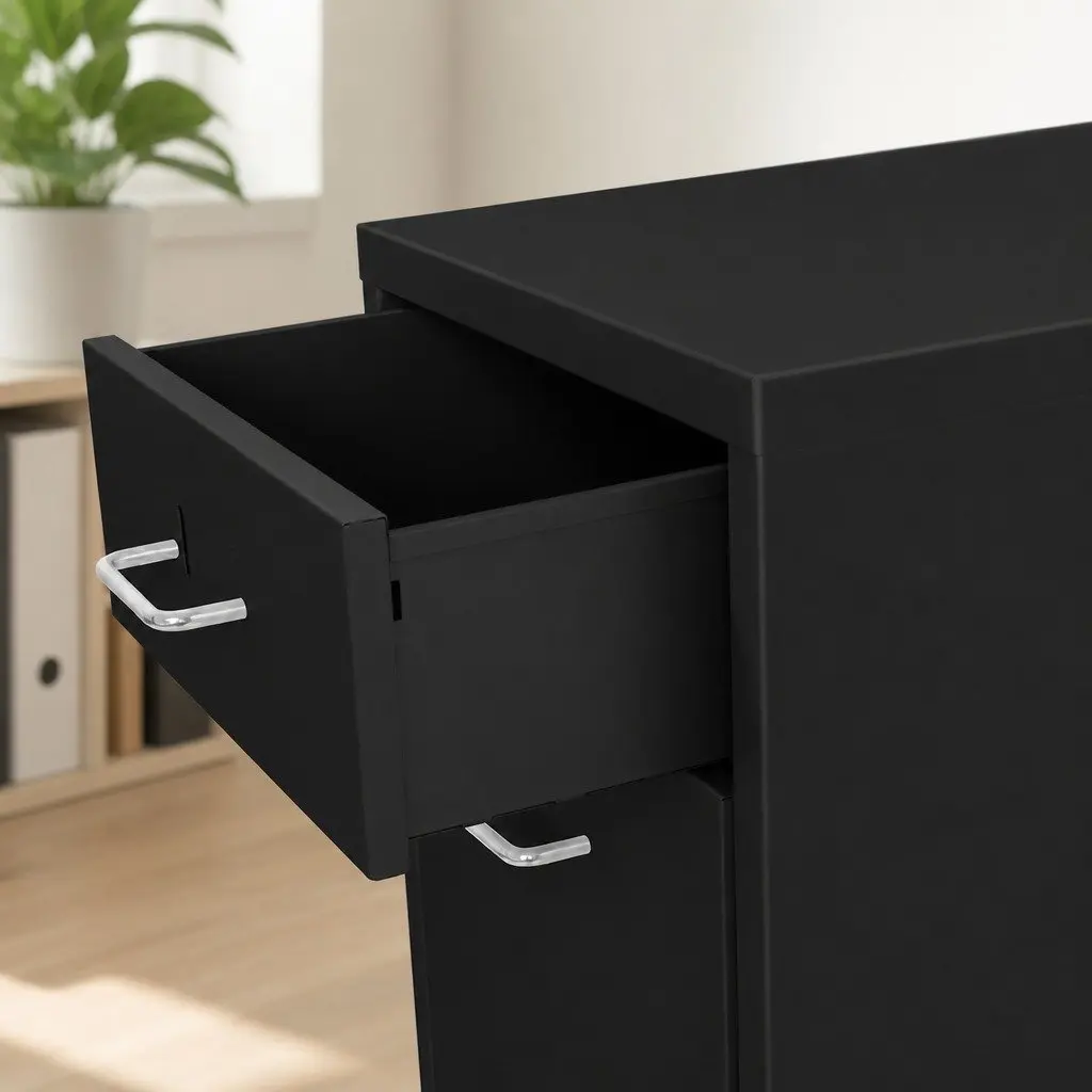 Steel Filing Cabinet Office Organizer Black Compact Six Drawer Storage