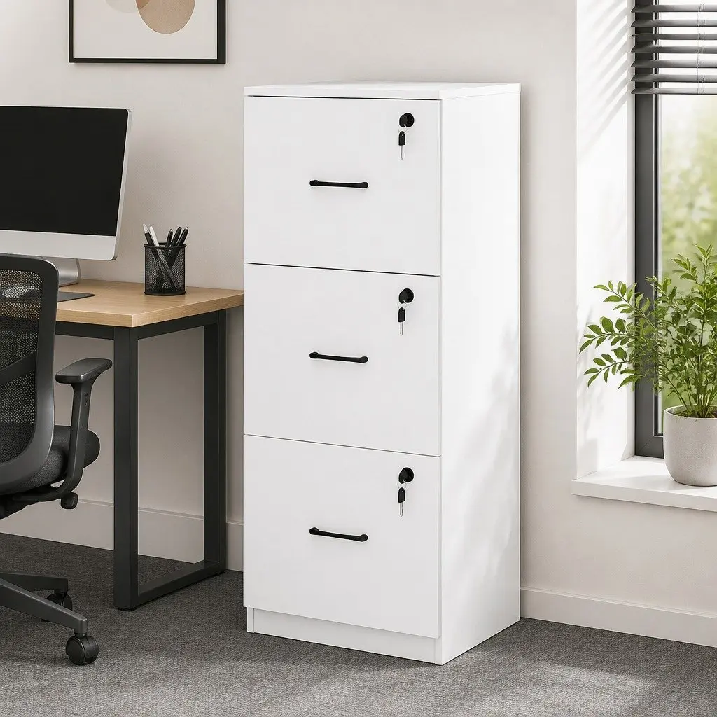 File Cabinet Lockable 3 Drawer Storage Organizer Compact White