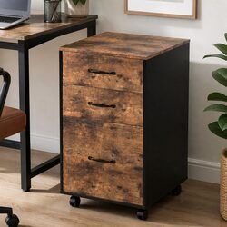 Compact 3-Drawer Mobile Filing Cabinet in Walnut