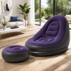 Inflatable Chair and Ottoman with Durable Flocked Fabric