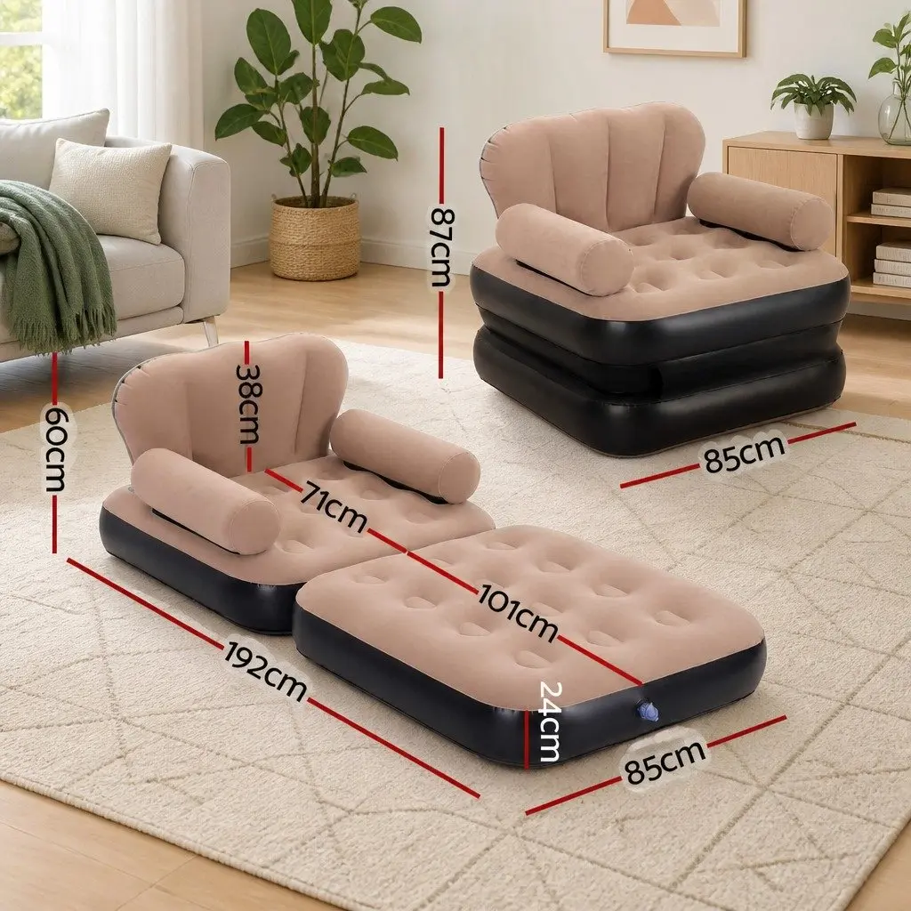 Inflatable Air Chair Sun Lounge Convertible Daybed Camping Sofa with Foot Pump