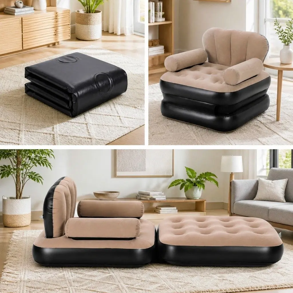Inflatable Air Chair Sun Lounge Convertible Daybed Camping Sofa with Foot Pump