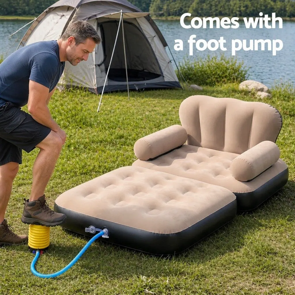 Inflatable Air Chair Sun Lounge Convertible Daybed Camping Sofa with Foot Pump