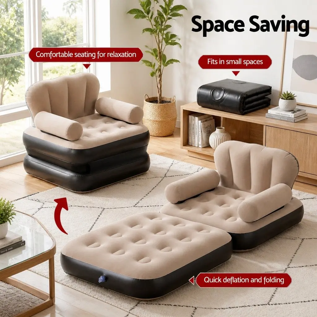 Inflatable Air Chair Sun Lounge Convertible Daybed Camping Sofa with Foot Pump