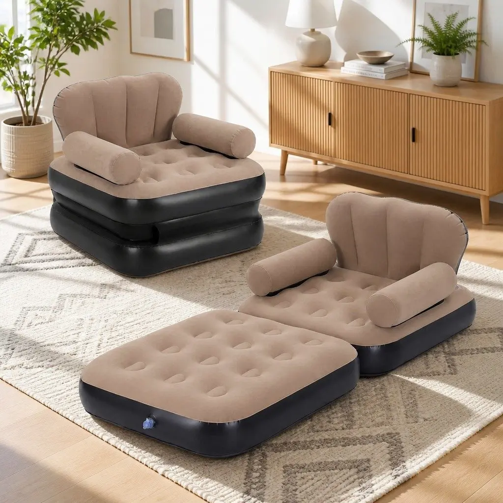 Inflatable Air Chair Sun Lounge Convertible Daybed Camping Sofa with Foot Pump