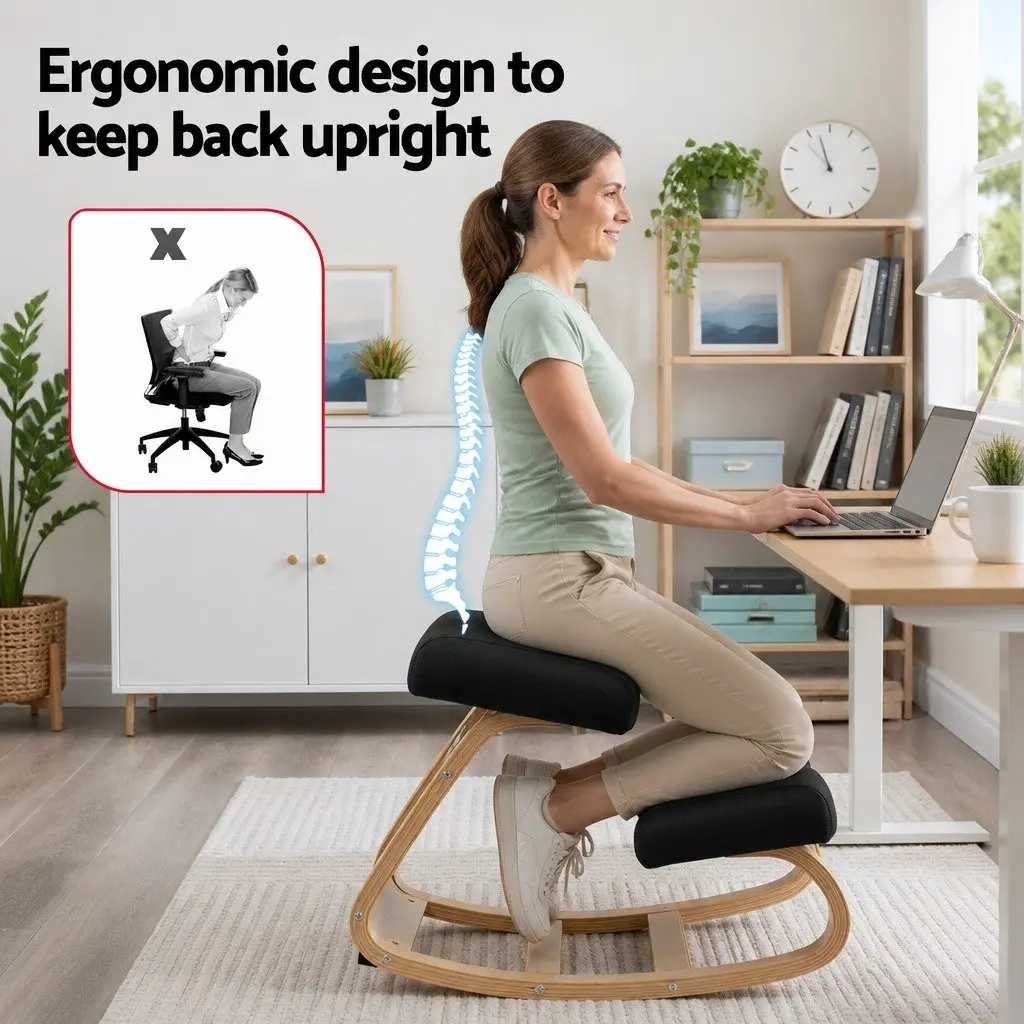 Kneeling Chair Ergonomic Posture Memory Foam Compact Black