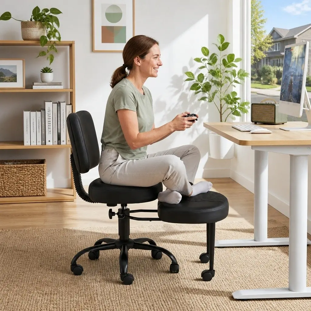 Kneeling Chair Ergonomic Adjustable Height Black Meditation Seat for Office Use