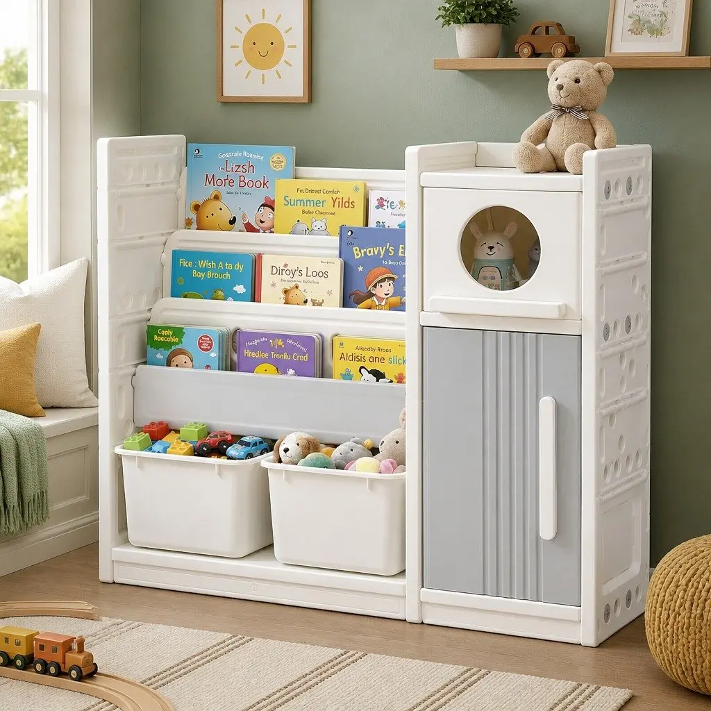 Kids Bookshelf Toy Organizer Removable Bins 3-Tier White Grey Storage Cabinets 115x31.5x97cm