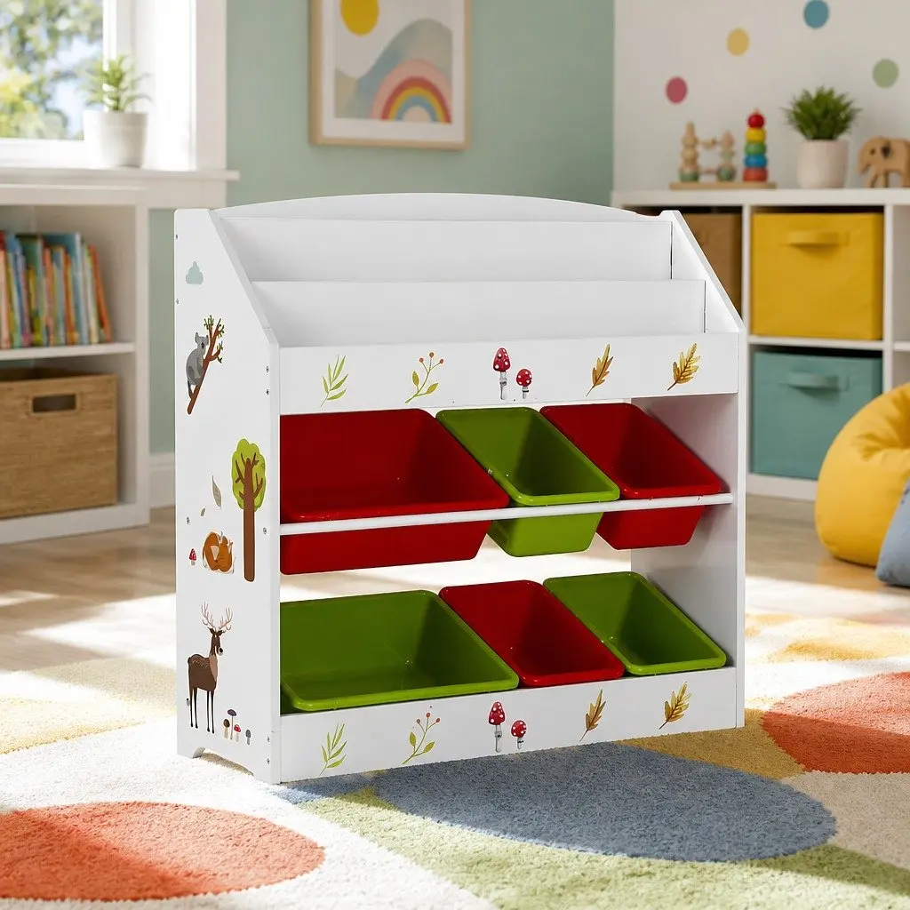 Kids Bookshelf 3 Tier Storage Organiser with Removable Boxes Multicolour