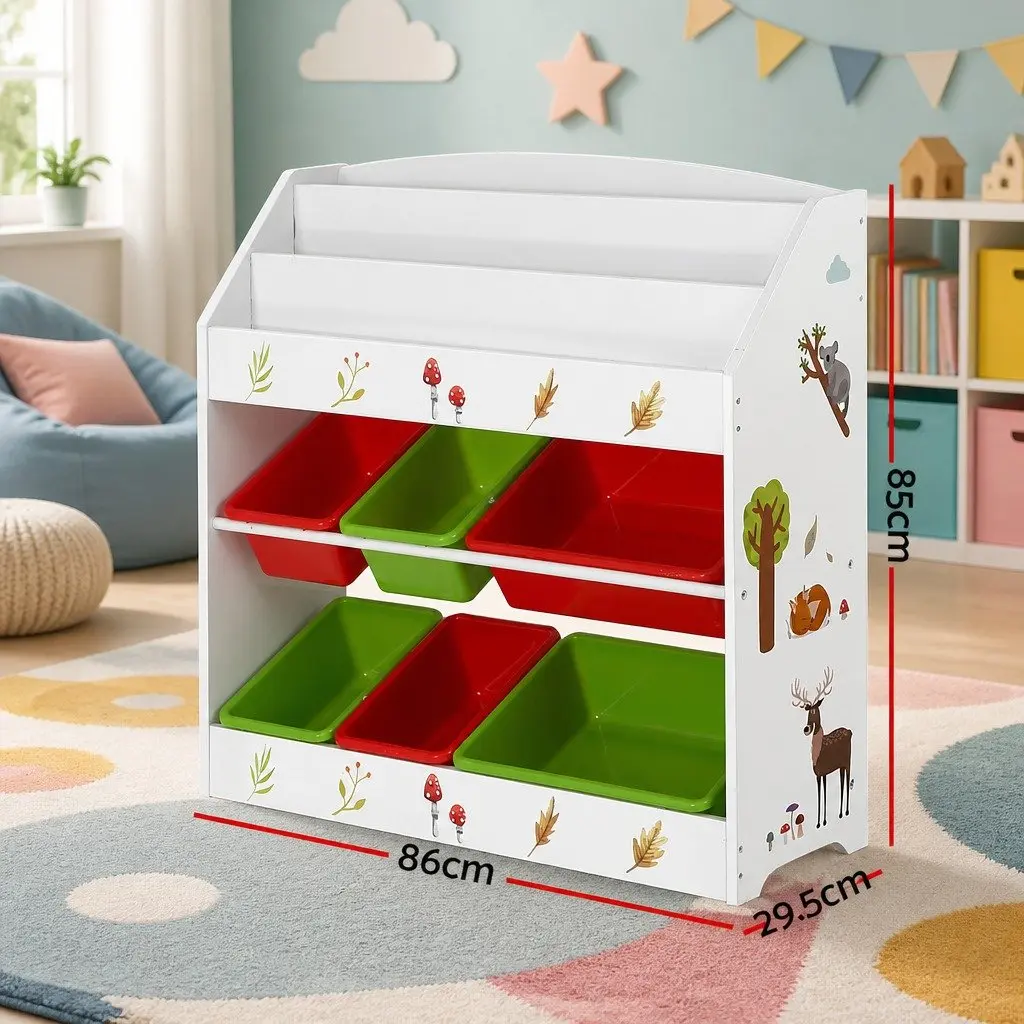 Kids Bookshelf 3 Tier Storage Organiser with Removable Boxes Multicolour