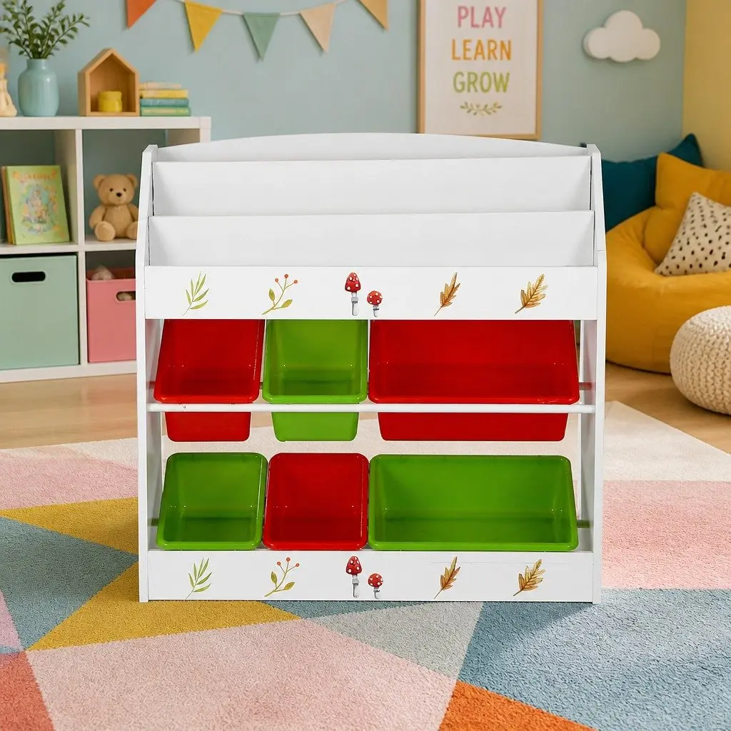 Kids Bookshelf 3 Tier Storage Organiser with Removable Boxes Multicolour