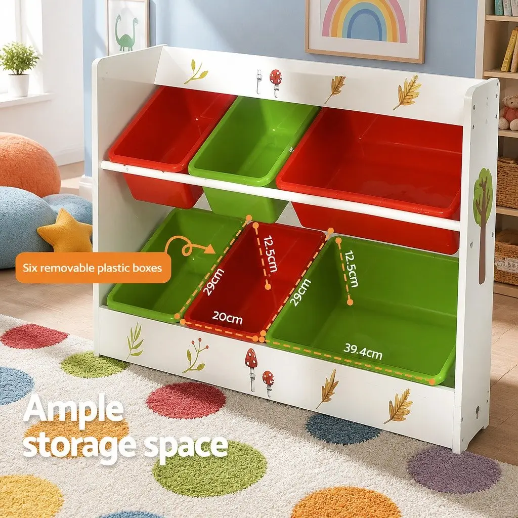 Kids Bookshelf 3 Tier Storage Organiser with Removable Boxes Multicolour