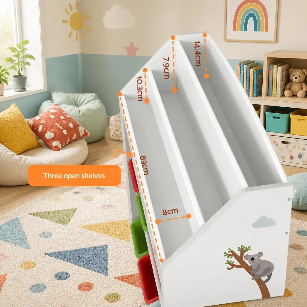 Kids Bookshelf 3 Tier Storage Organiser with Removable Boxes Multicolour