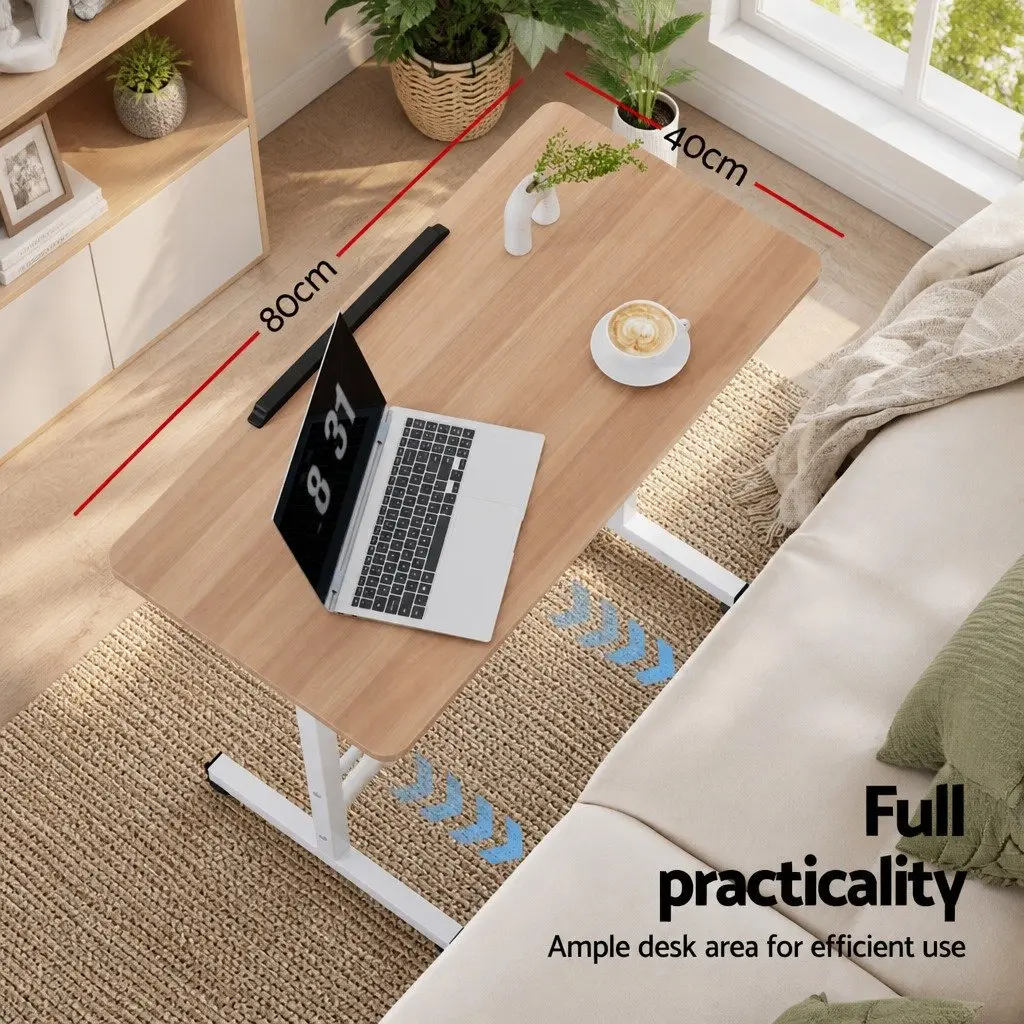 Mobile Laptop Desk Adjustable Height 80CM Brown Light Wood