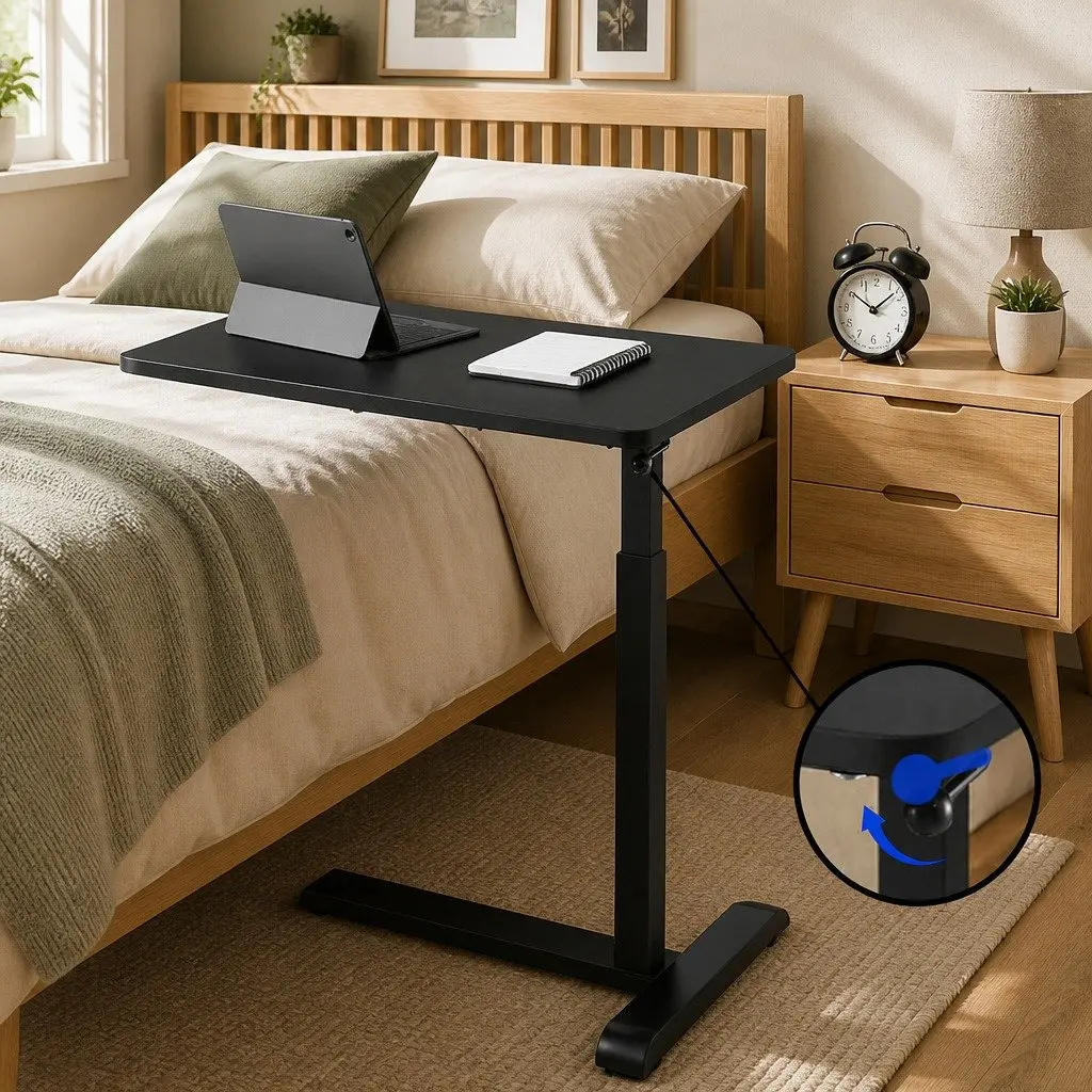 Height Adjustable Mobile Laptop Desk Workstation with Castor Wheels 70CM Black
