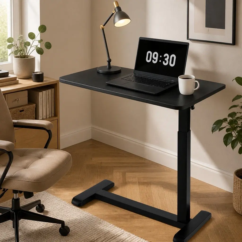 Height Adjustable Mobile Laptop Desk Workstation with Castor Wheels 70CM Black