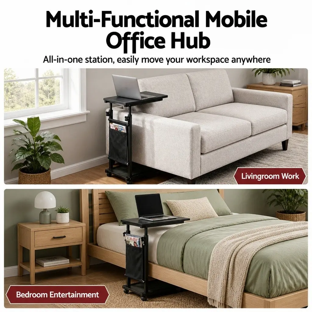Mobile Laptop Desk Height Adjustable Portable 48CM Oak White