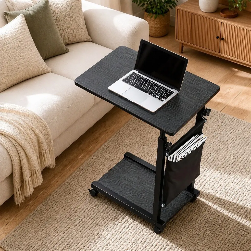 Mobile Laptop Desk Height Adjustable Portable 48CM Oak White